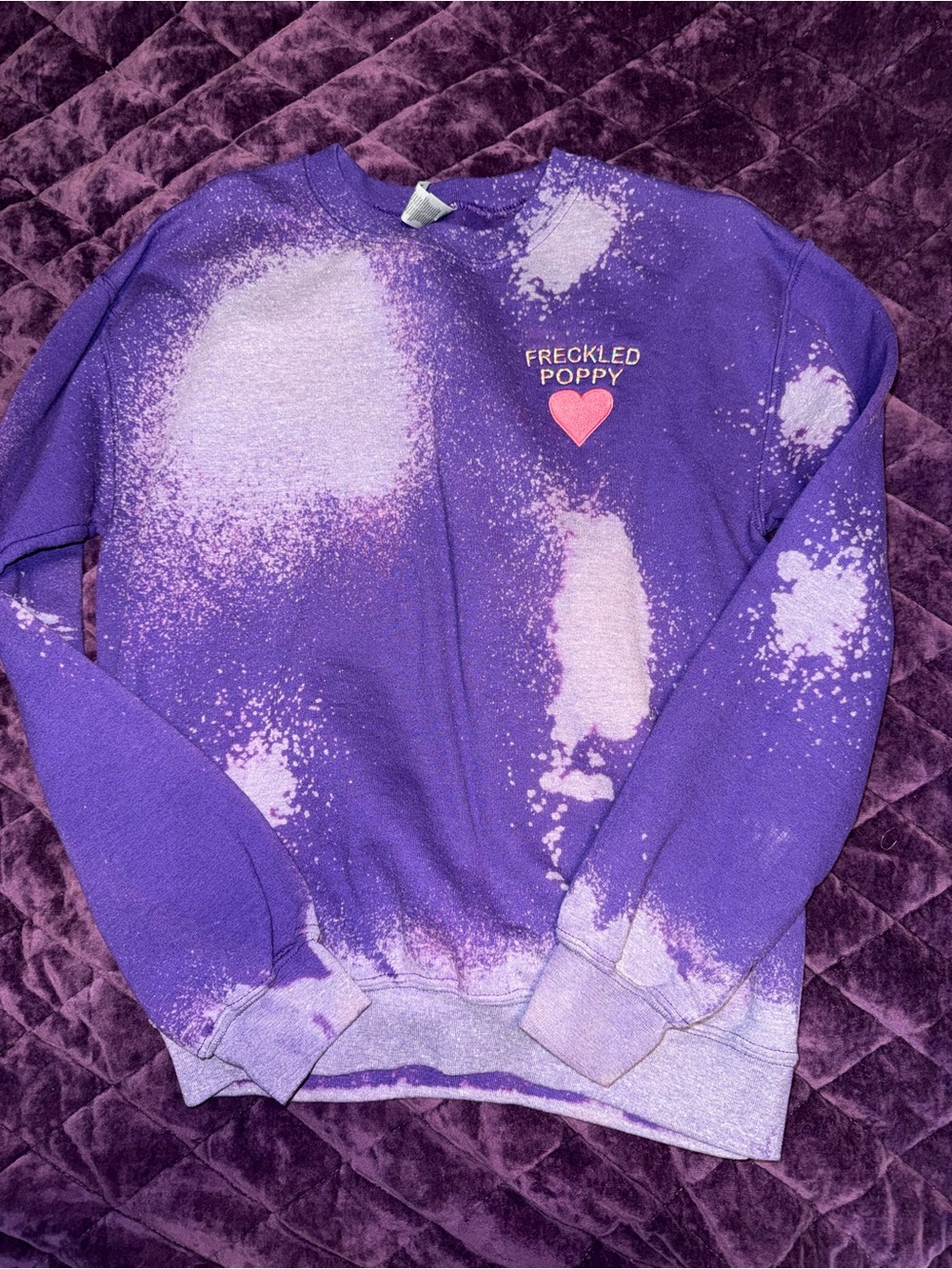 Freckled Poppy Purple Bleach-Splatter Crewneck Sweatshirt